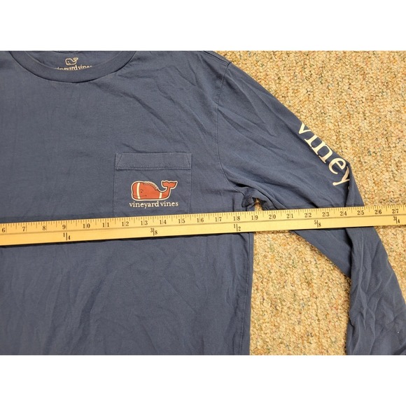 Vineyard Vines Shirt Mens Small Blue Football Whale Logo Pocket Tee Long Sleeve - Picture 12 of 16